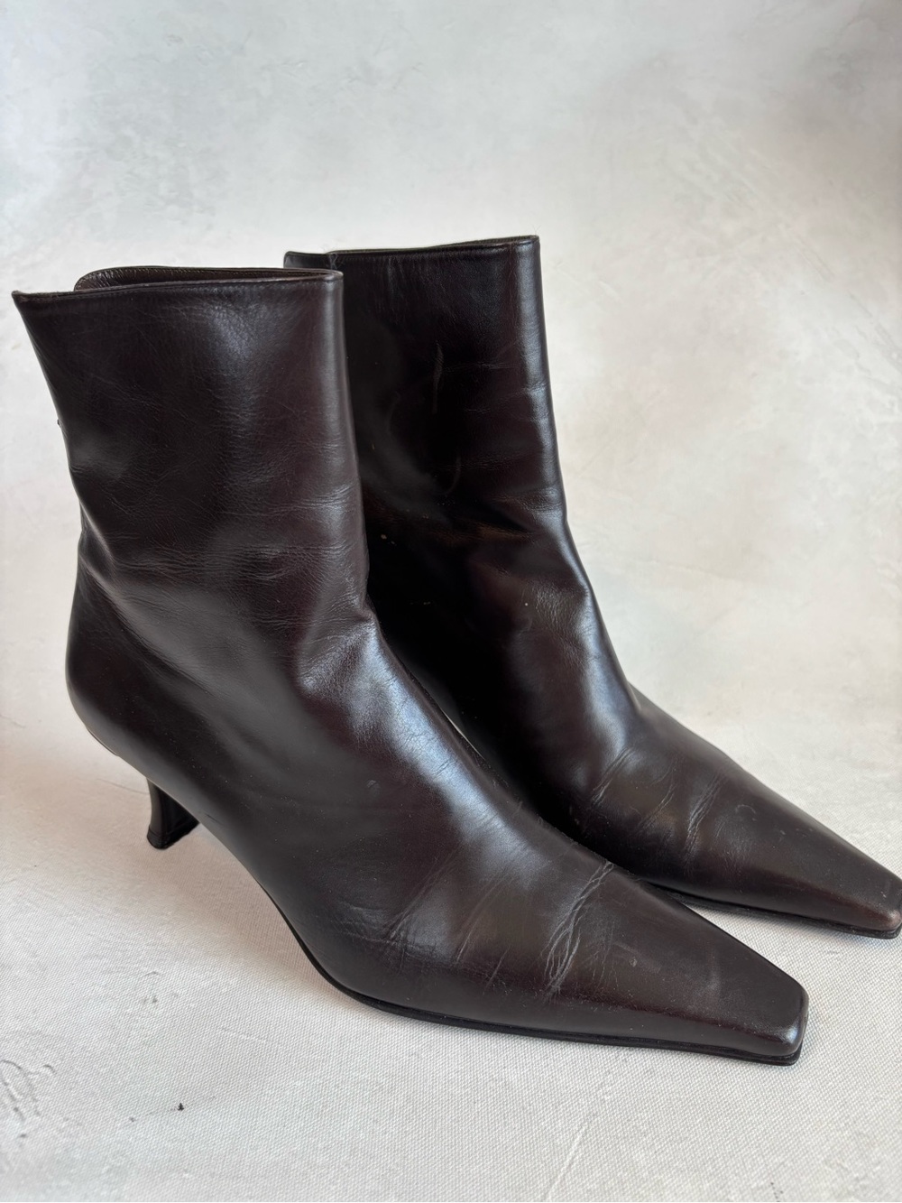 Stuart Weitzman Classic Pointed Toe Women’s Ankle Boots, Dark Brown, leather, 8